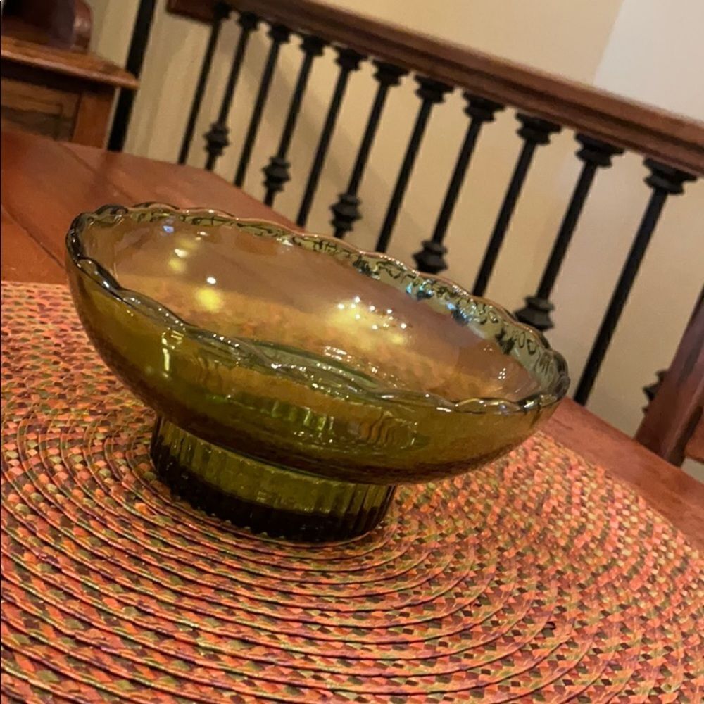 E.O. Brody Co. Green Glass Bowl w/ Scalloped Edge